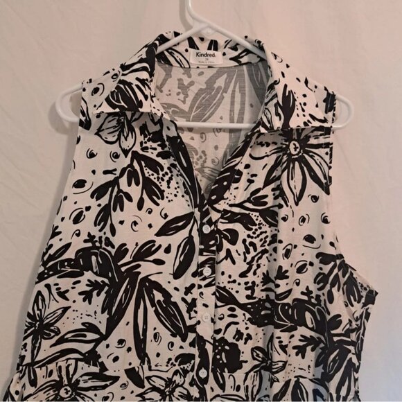 Anthropologie Kindred Womens‎ Plus 3X White/Black Floral Button Up Dress Belth - Picture 2 of 15